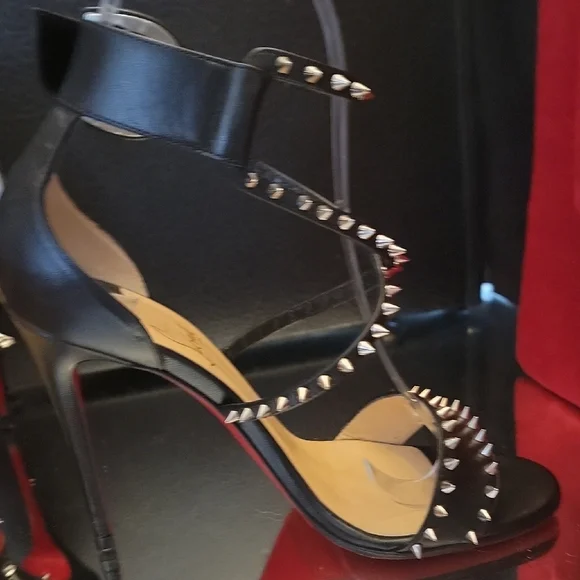 Christian Louboutin Black Choca Spikes 100 Kid Heels - Picture 4 of 16